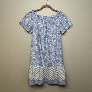 Vineyard Vines Dress Womens Small Blue Tile Medallion Shoulder Dress Hydrangea